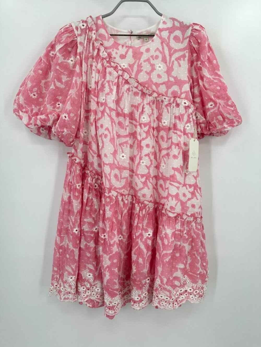 Ash & Eden Pink Milena Asymmetric Schiffli Mini Dress size S NWT